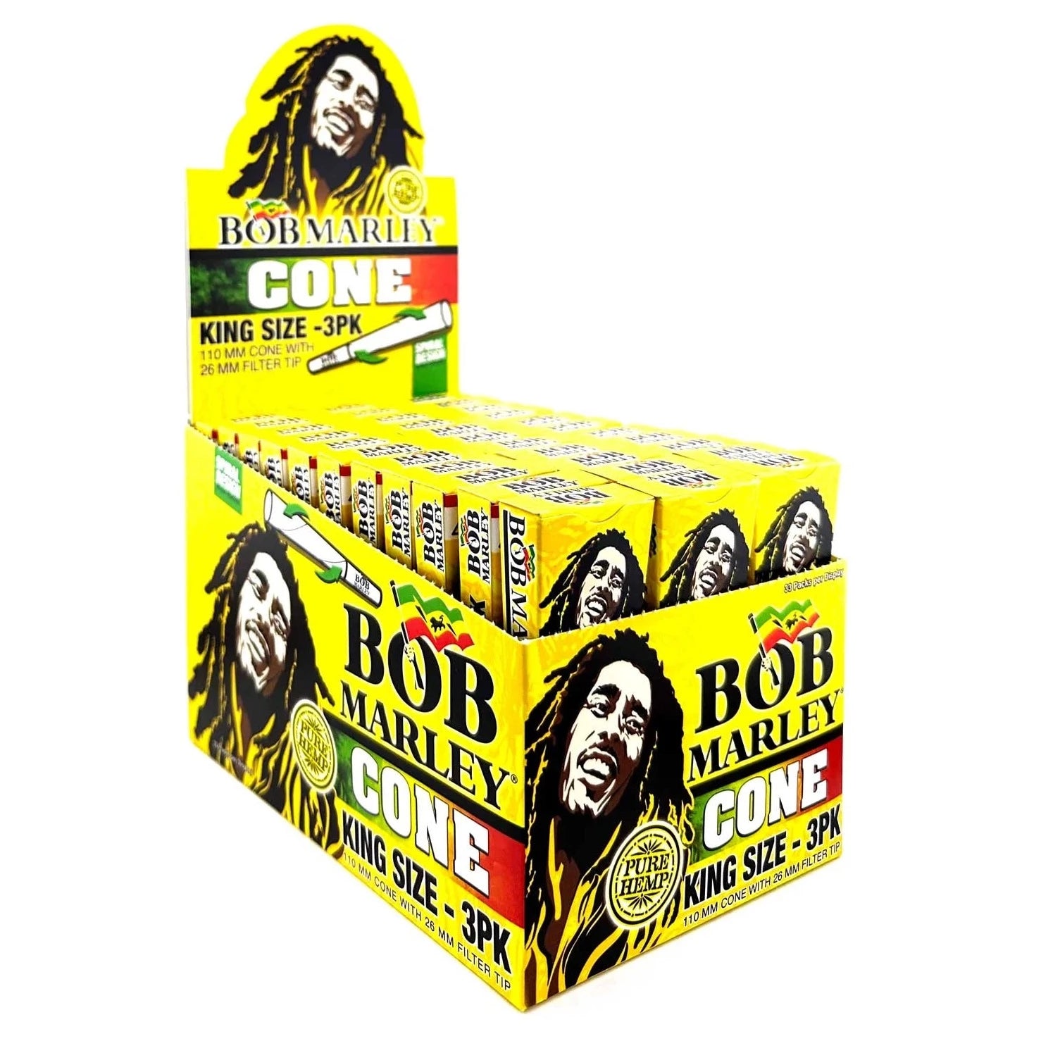 Bob Marley Rolling Paper King Size 3pk Pre-Rolled Cones Wholesale - 1 box / 33pcs