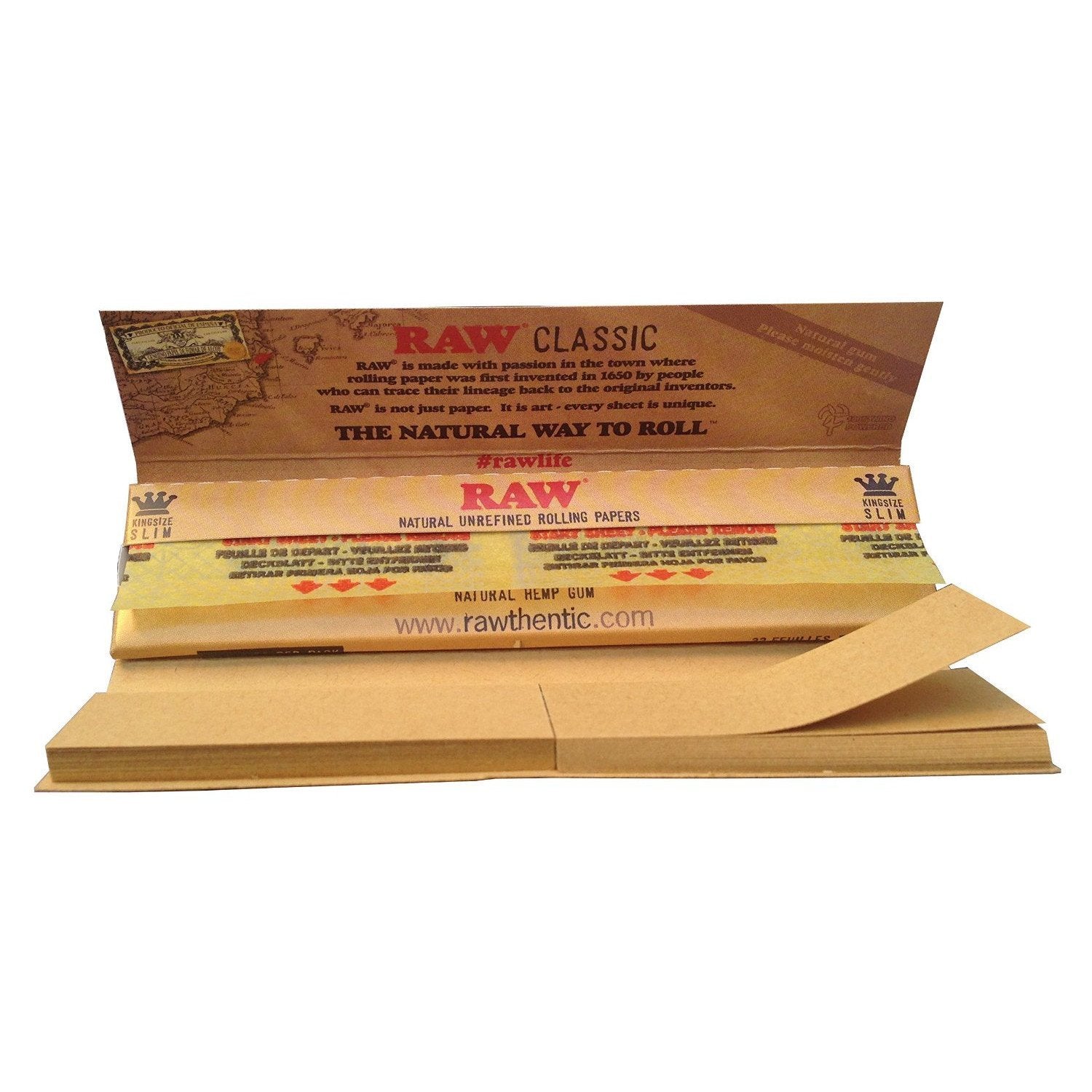 Raw Classic Connoisseur King Size Slim + Tips 24 per Box - Smoker's World of Hollywood