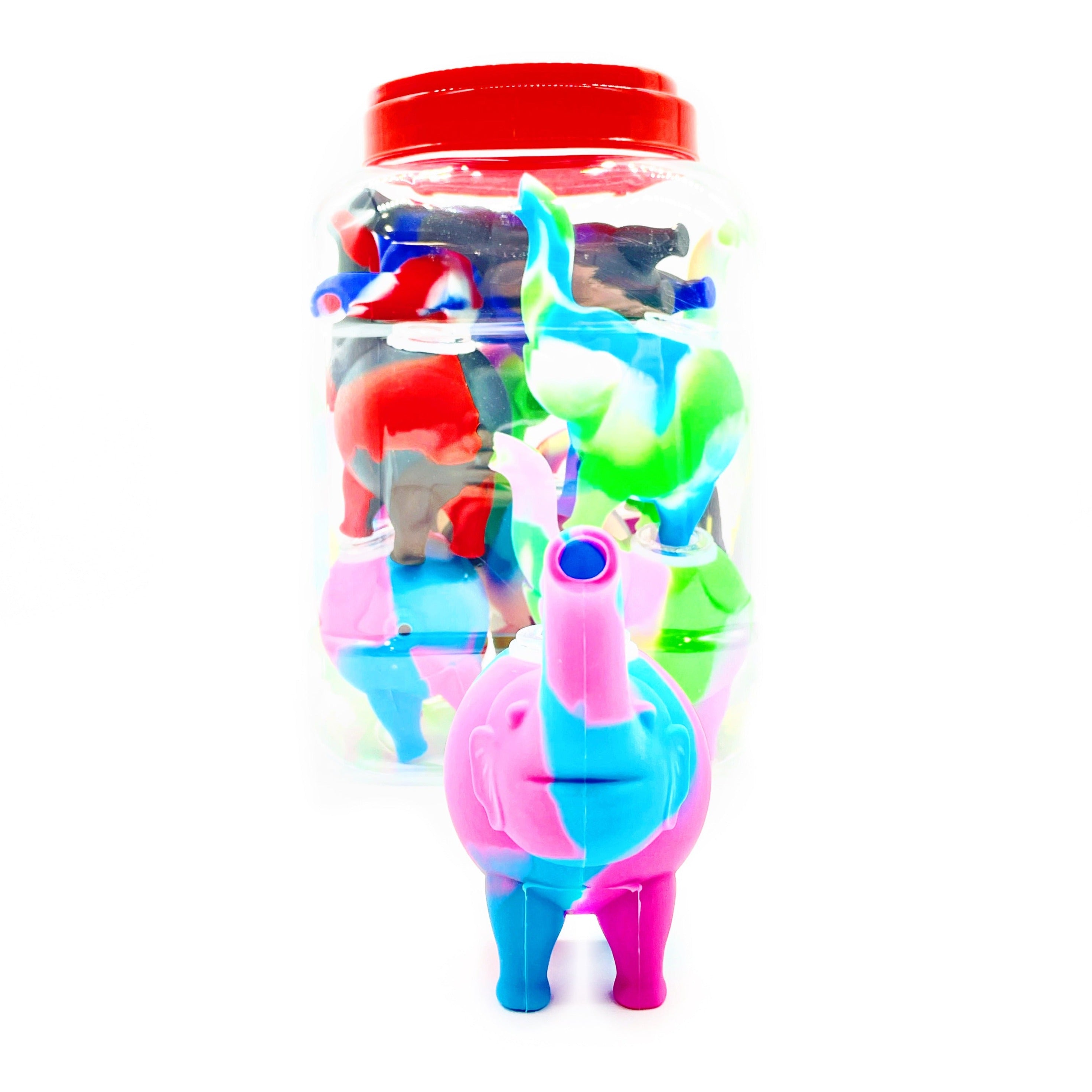 Assorted Colored Elephant Silicone Pipes with Glass Bowls Wholesale - 1 Jar / 12pcs