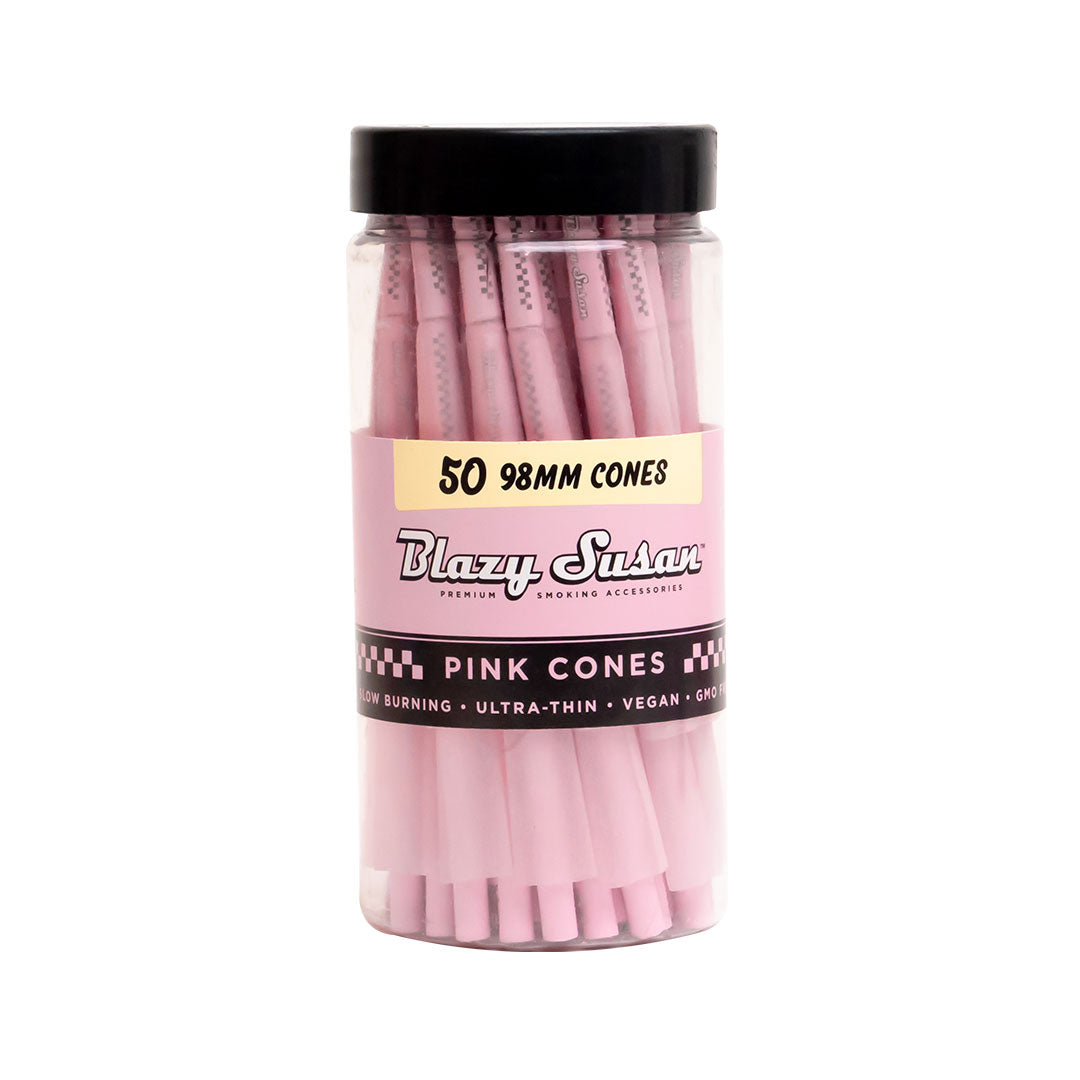 Blazy Susan 98mm Pink Pre Rolled Cones Wholesale - 1 Jar / 50pcs