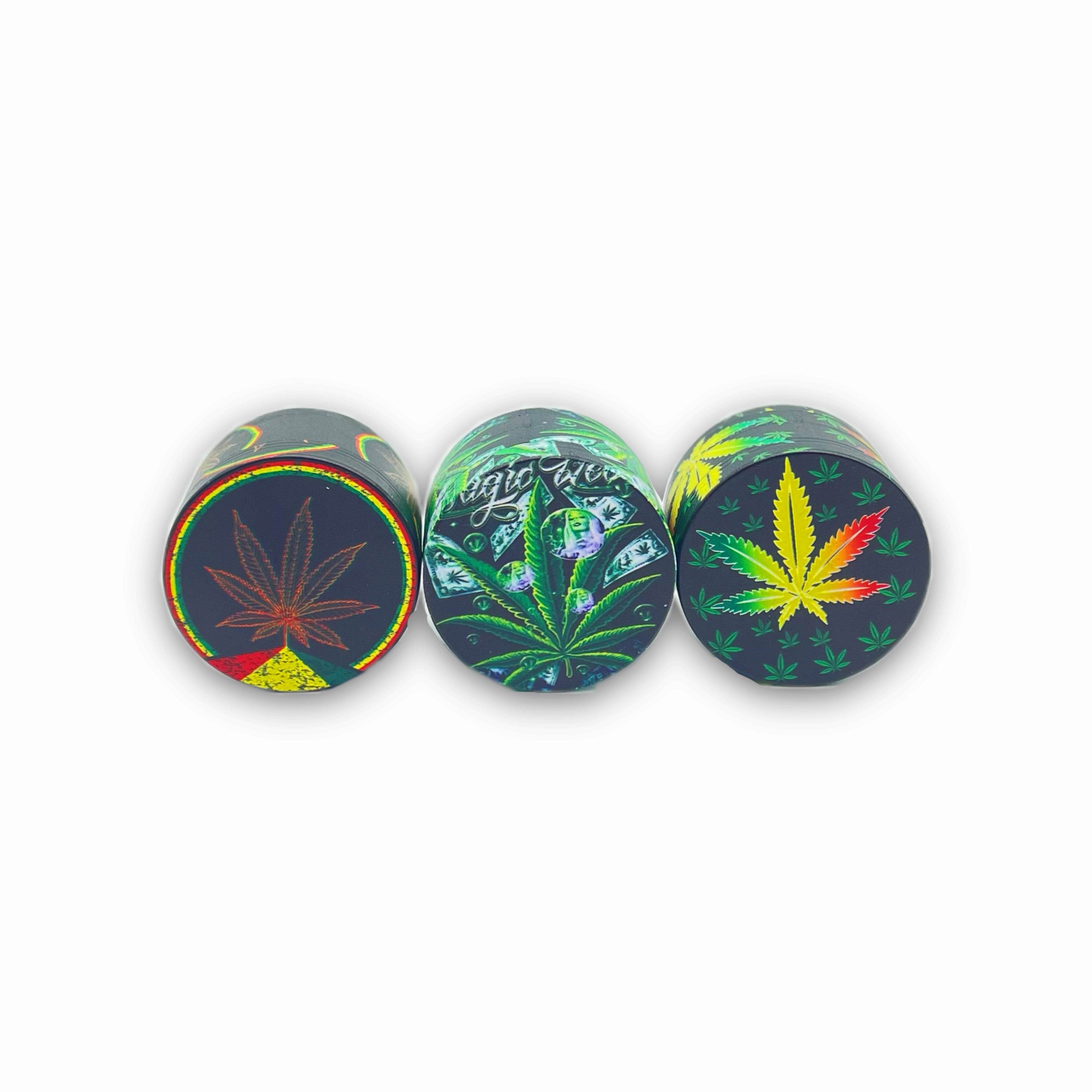 Assorted Marijuana Leaf Designed 4-Stage Grinders Wholesale - 1 Box / 12pcs