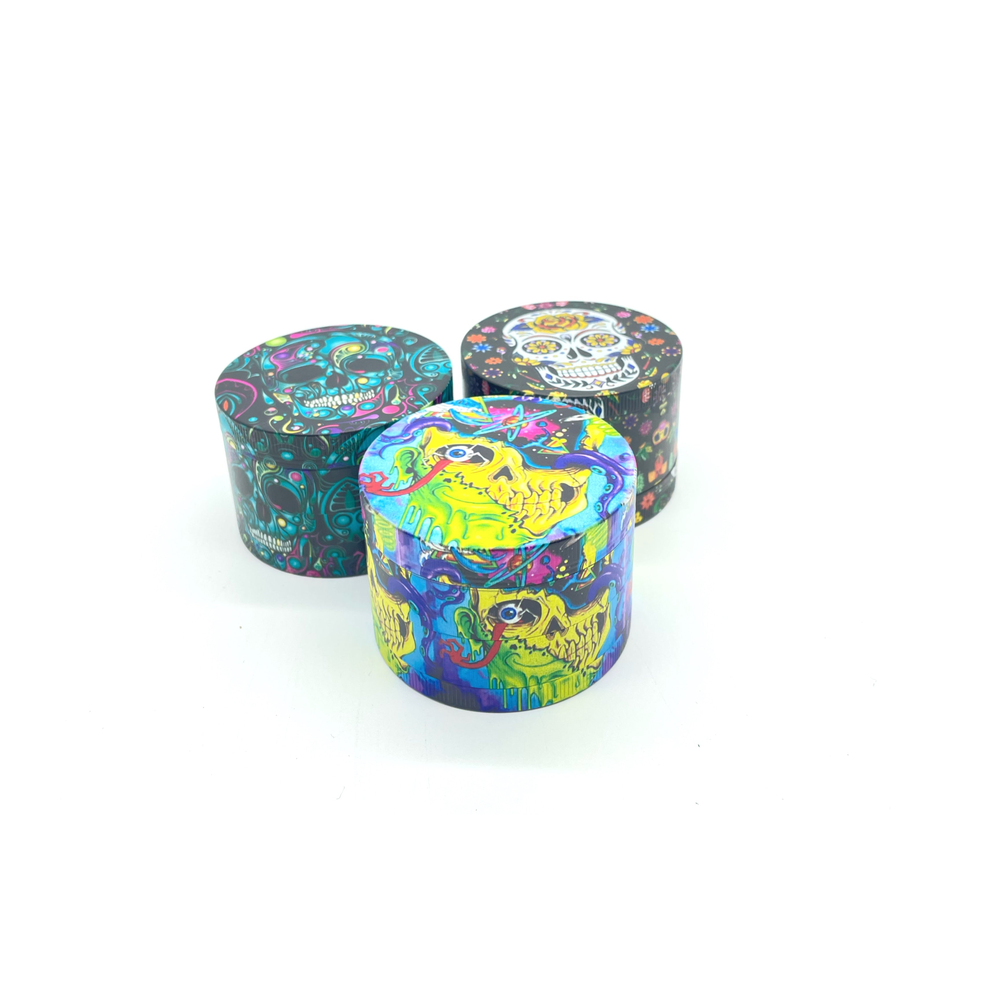 Assorted Colorful Skull Designed Metal 4-Stage Grinders Wholesale - 1 Box / 6pcs