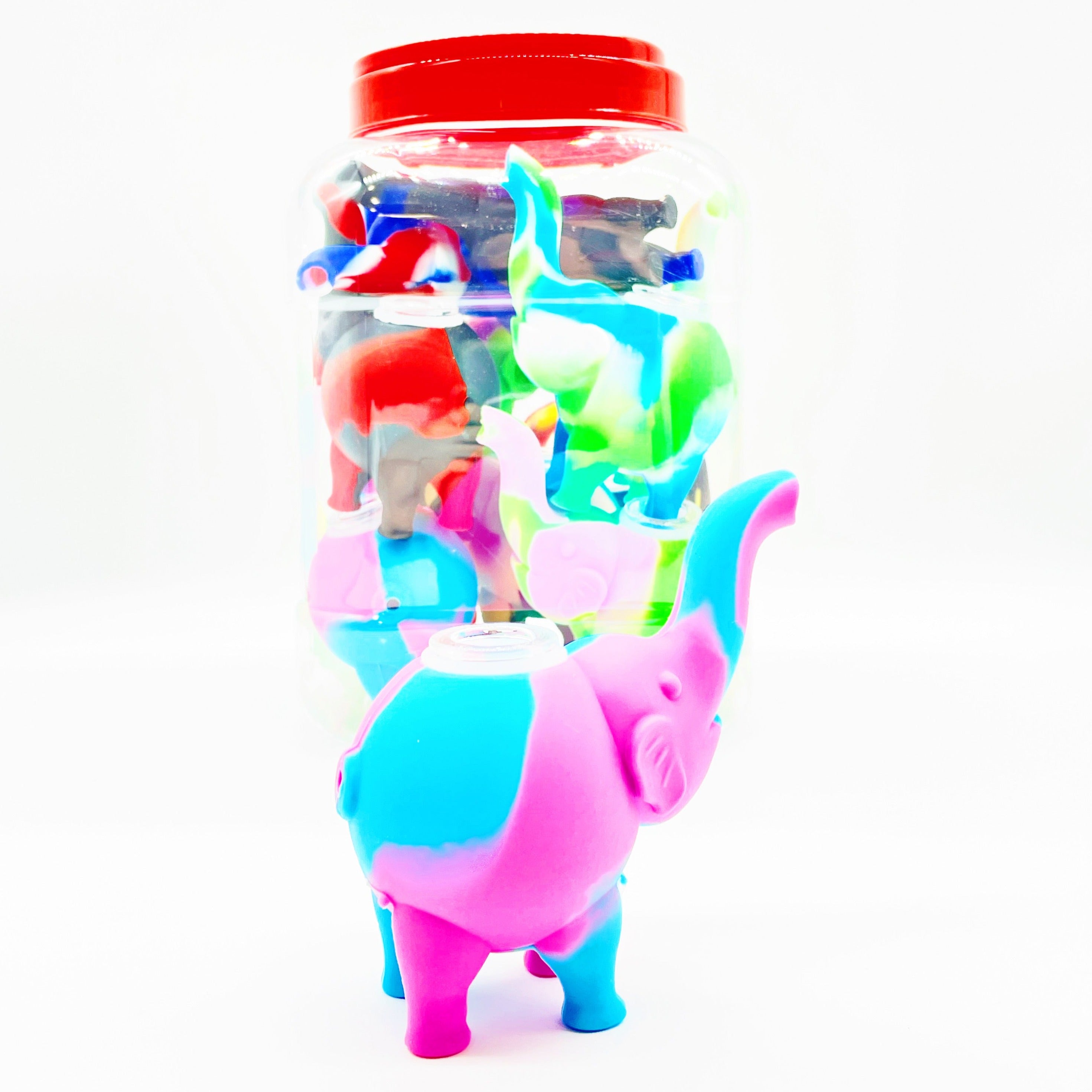 Assorted Colored Elephant Silicone Pipes with Glass Bowls Wholesale - 1 Jar / 12pcs